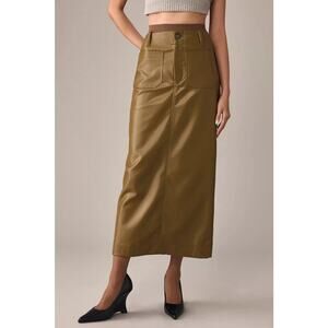 Maeve Anthropologie Colette Faux Leather Maxi Skirt Camel Brown Size XS